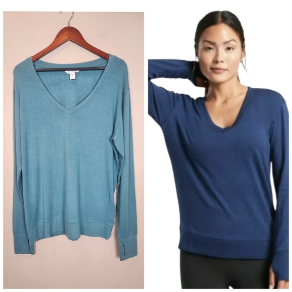 Athleta Tops - Athleta Sunrise V-Neck Modal Blend‎ Teal Sweatshirt Size Large